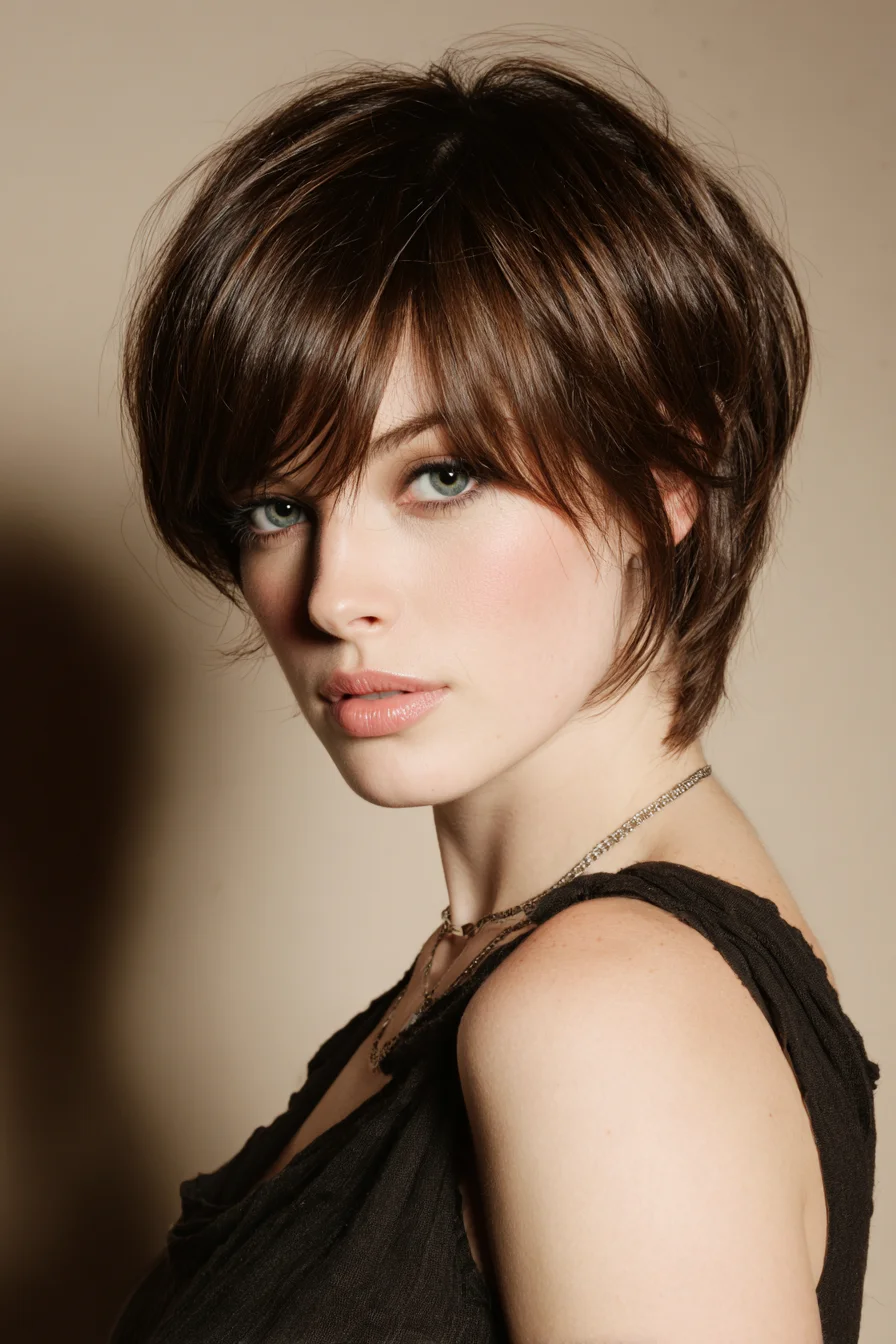 Soft Shaggy Pixie with Side-Swept Bangs for Fine Hair