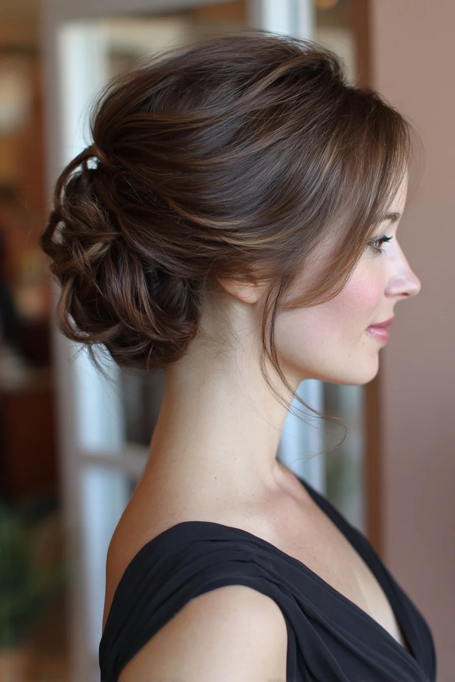 Soft Textured Low Chignon with Face-Framing Pieces