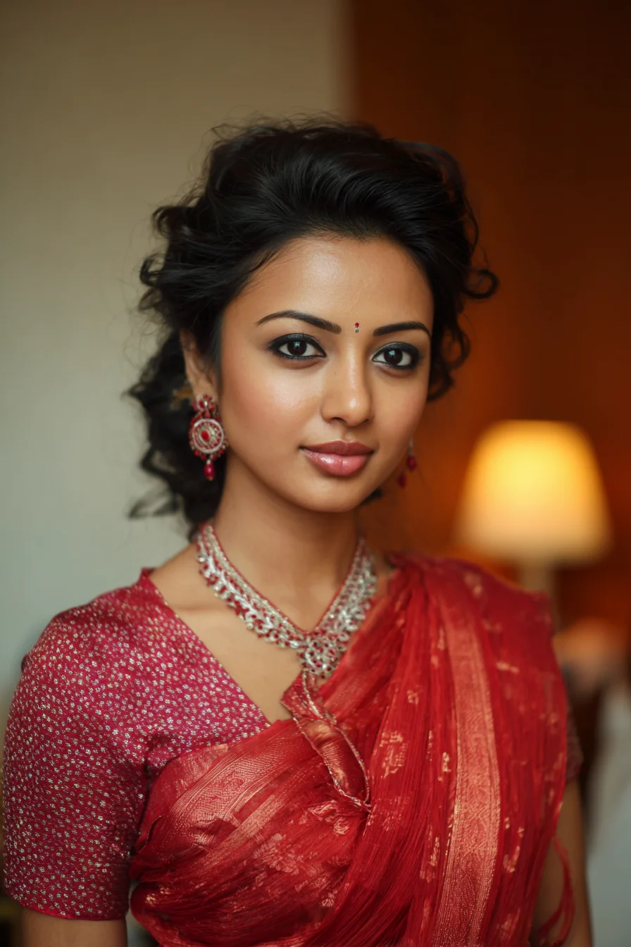 Soft Textured Low Updo with Face-Framing Tendrils