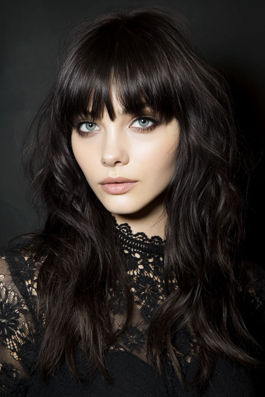 Soft Textured Waves with Wispy Curtain Bangs Style