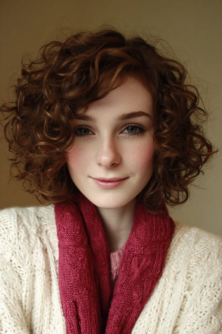 Soft Tousled Curly Bob with Choppy Face-Framing Layers