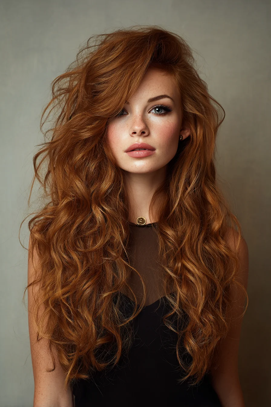 Soft Tousled Red Waves for Long, Voluminous Hair