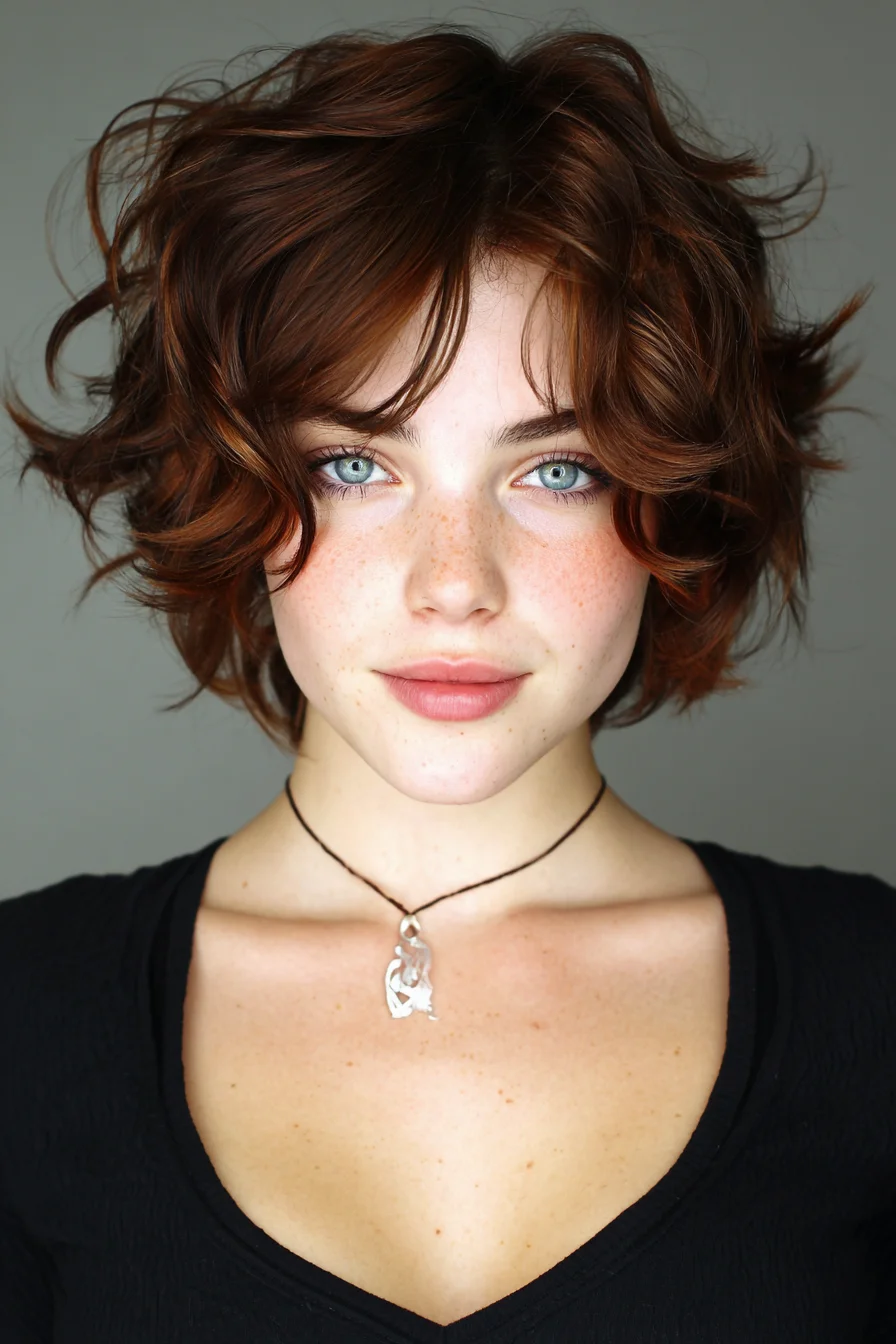 Soft Tousled Short Shag with Curtain Bangs and Texture