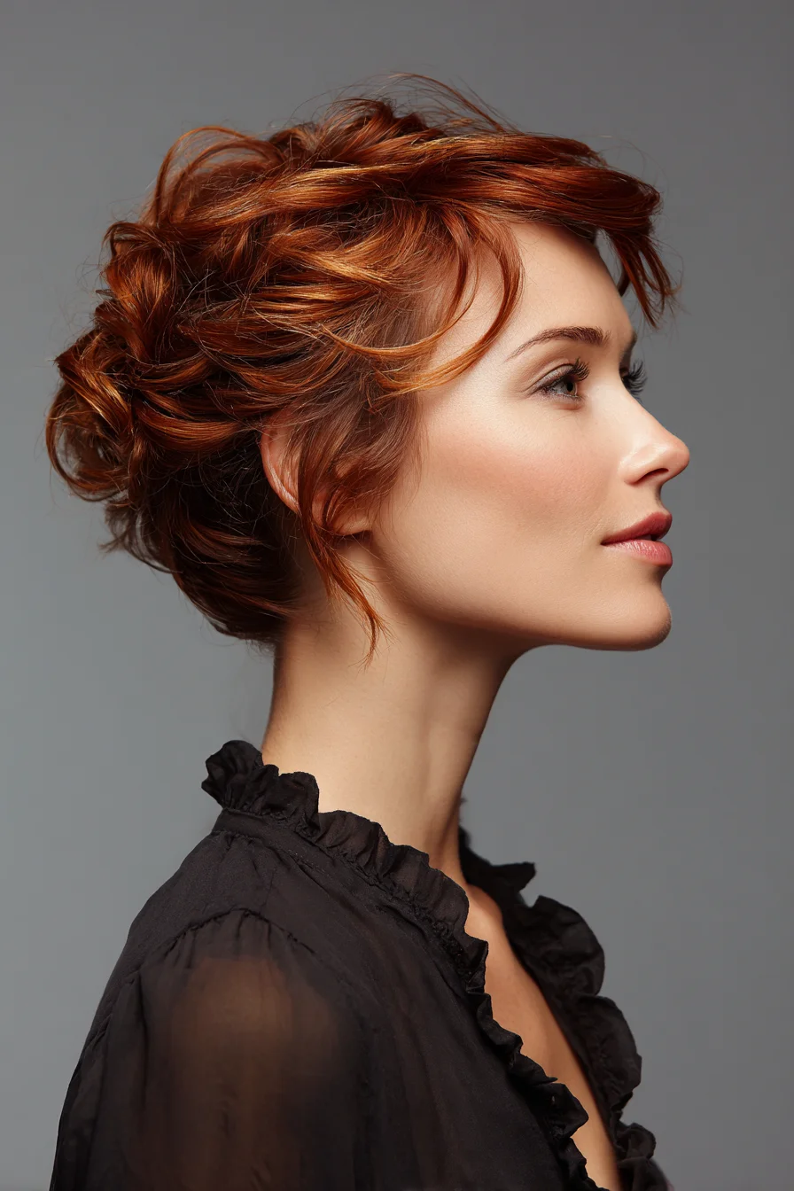 Soft Tousled Updo with Face-Framing Pieces for Red Hair