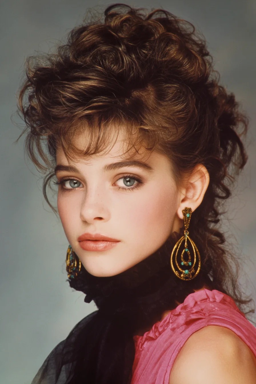 Soft Tousled Vintage Updo with Wispy Bangs for Volume