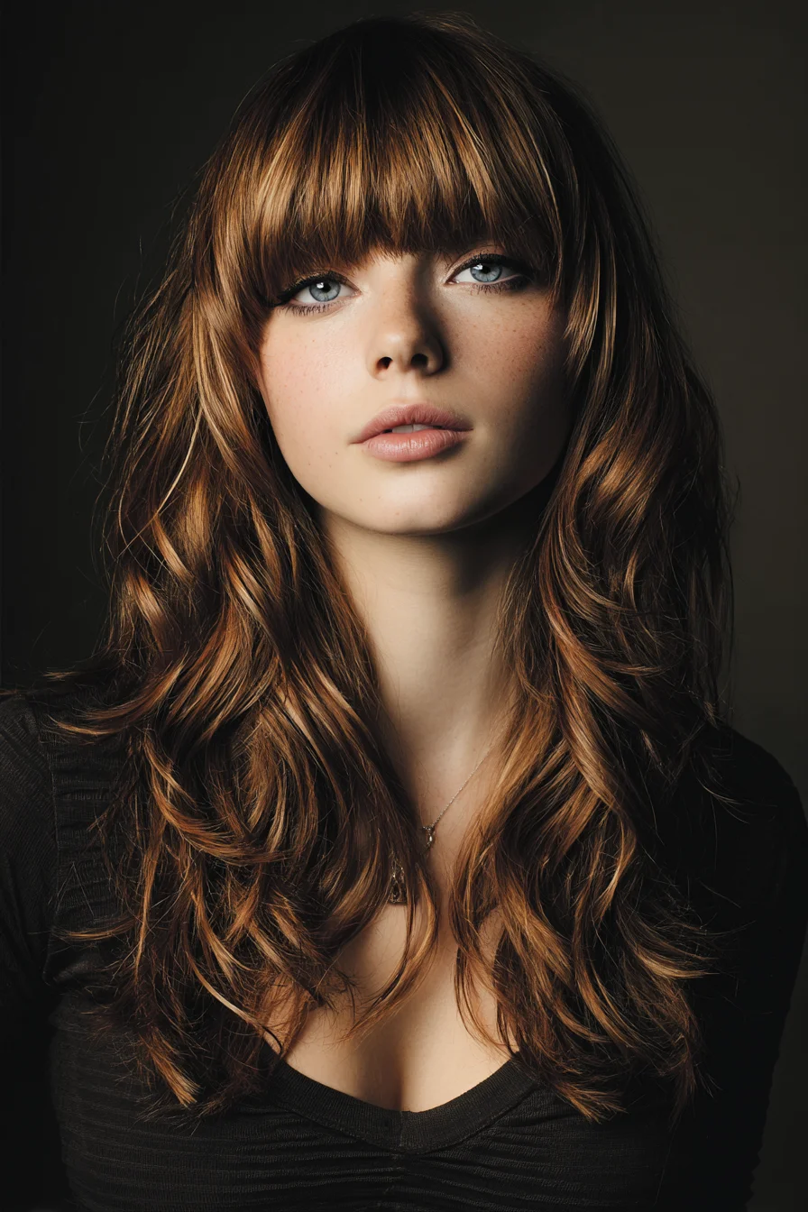 Soft Tousled Waves with Full Blunt Bangs and Layers