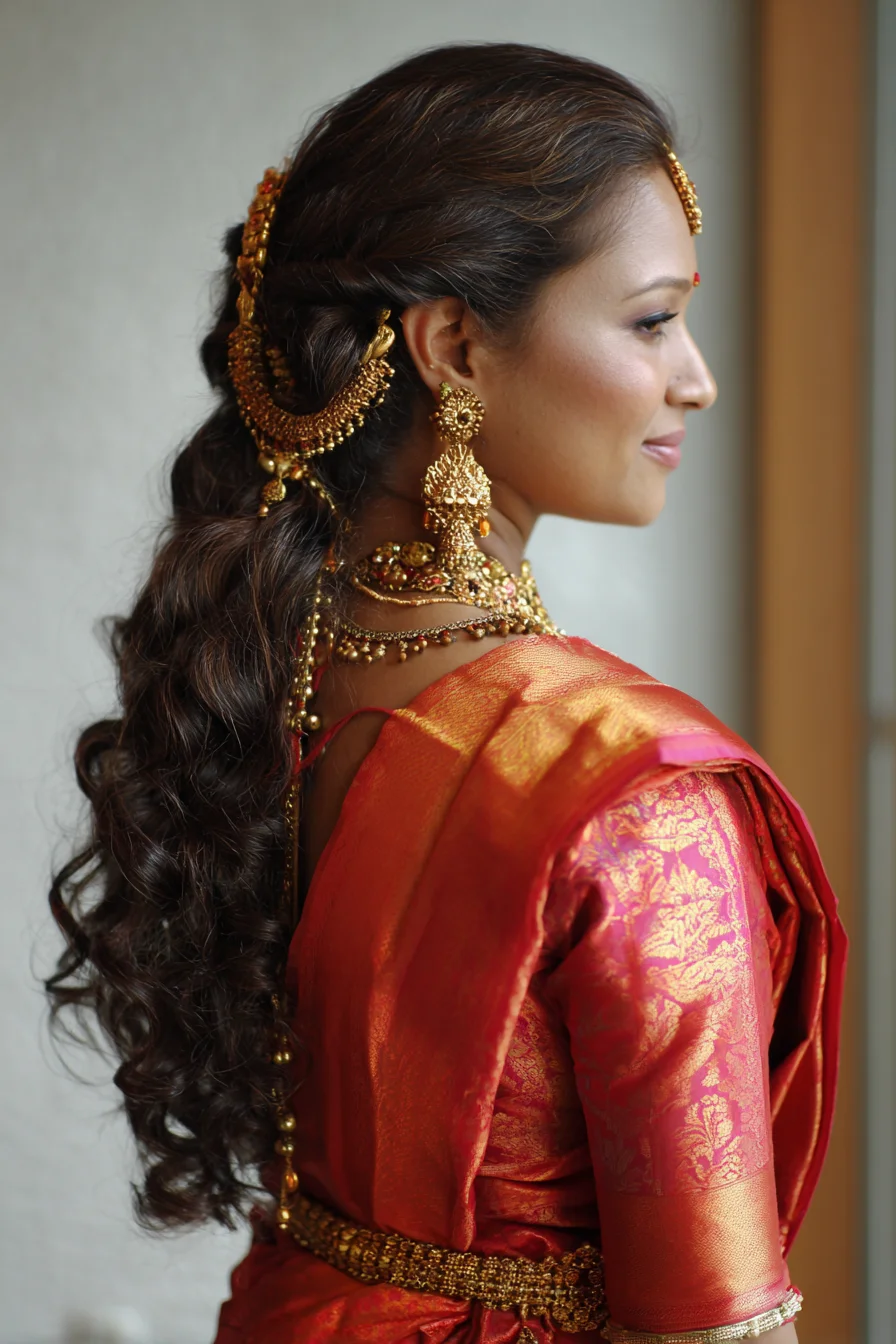 Soft Twisted Half-Pony with Bridal Jewelry Details