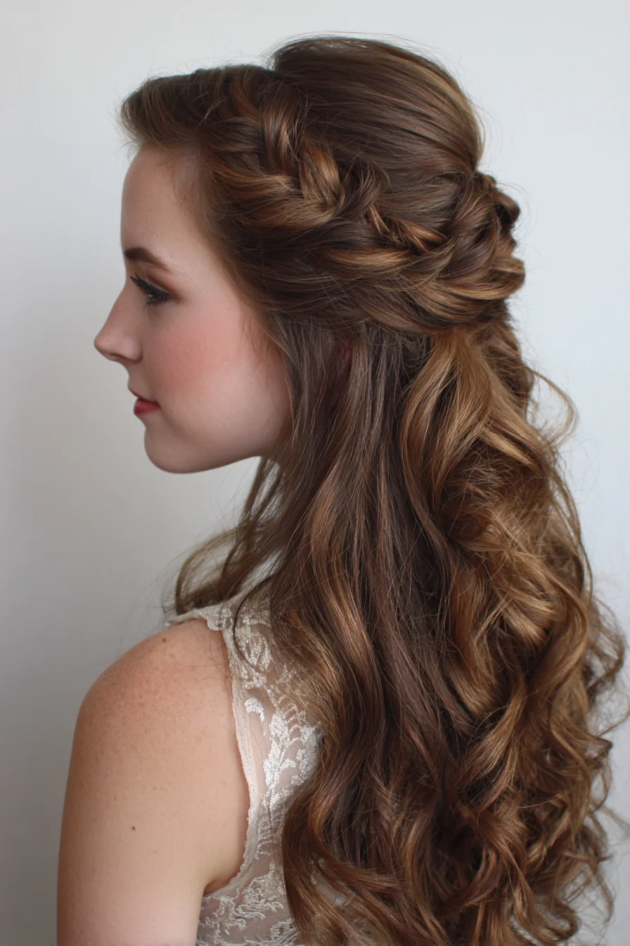 Soft Twisted Half-Up for Long Wavy, Romantic Hair