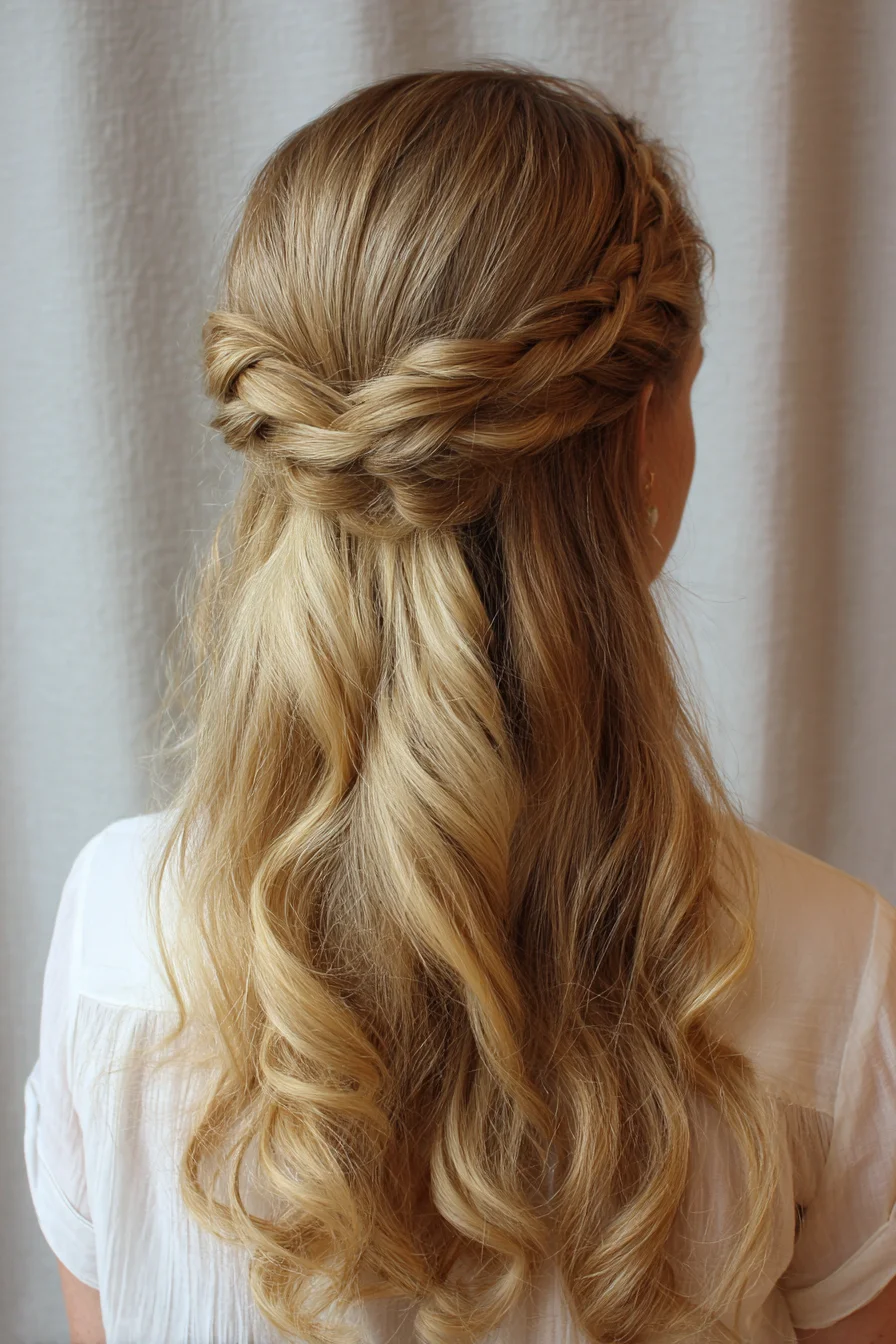 Soft Twisted Half-Up Knot with Loose Beachy Waves