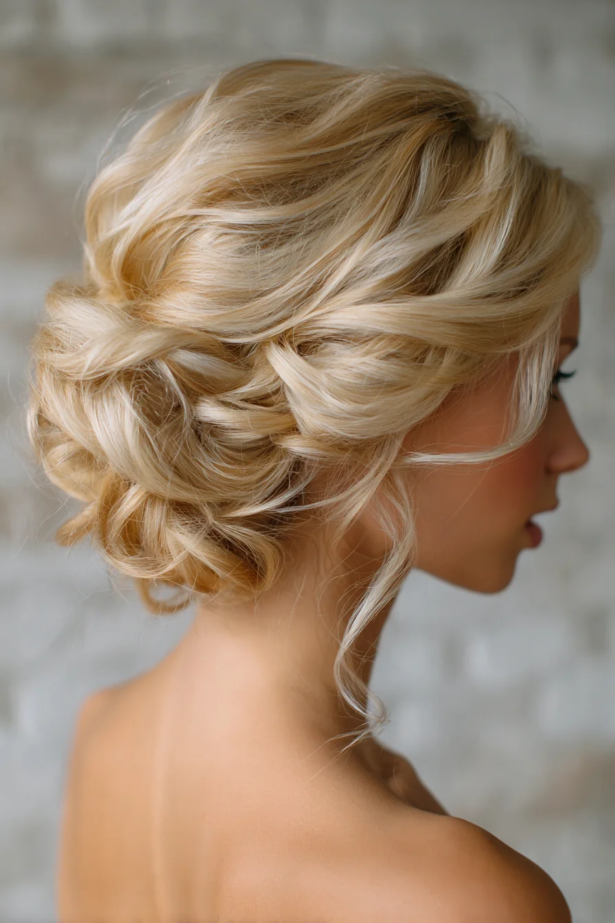 Soft Twisted Low Bun with Face-Framing Tendrils