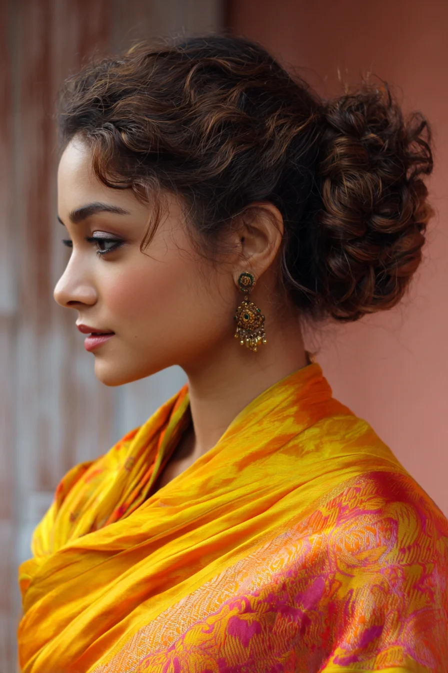 Soft Twisted Low Bun with Romantic Face-Framing Curls