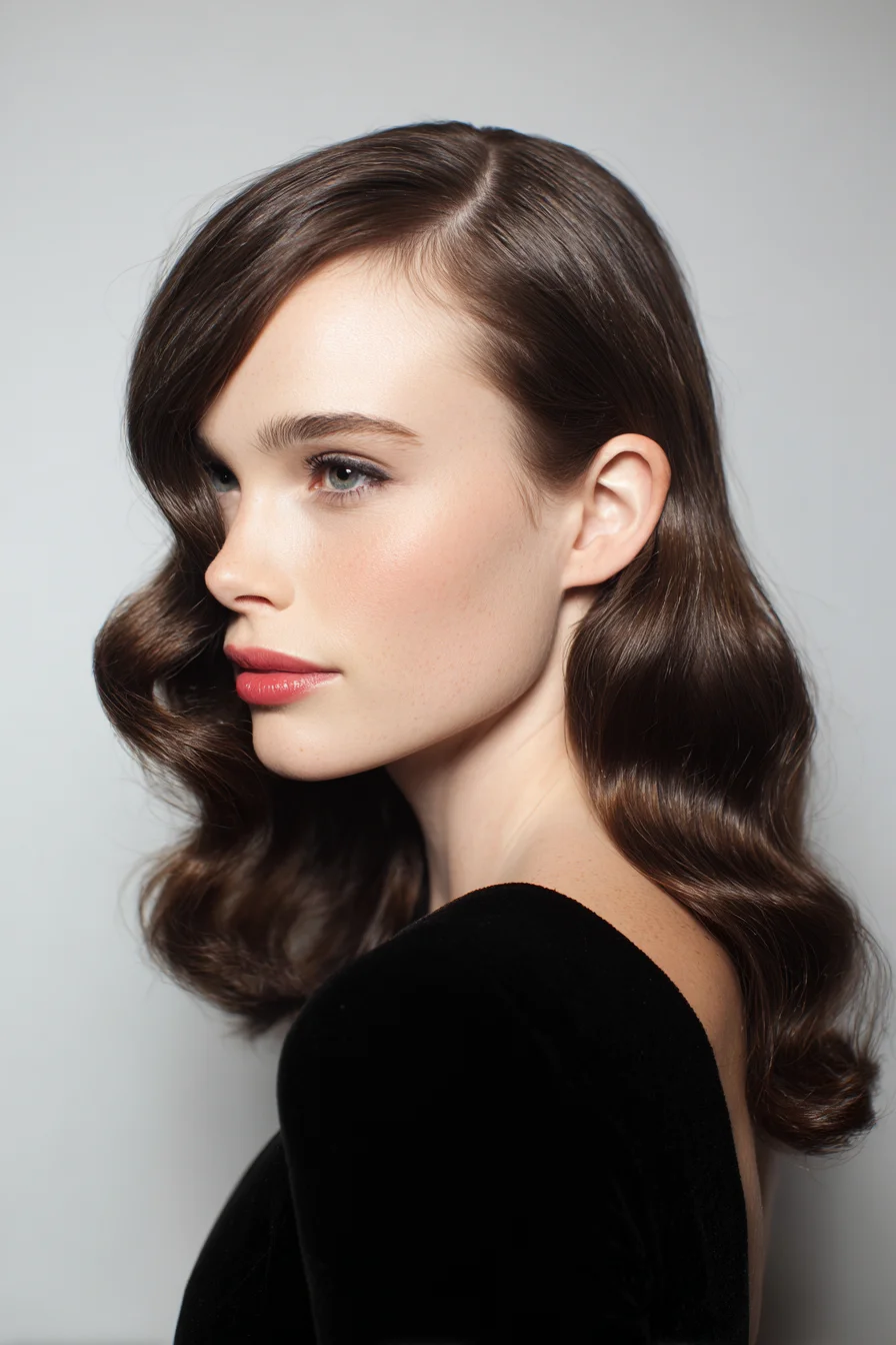 Soft Vintage Finger Waves for Sleek Side-Parted Hair
