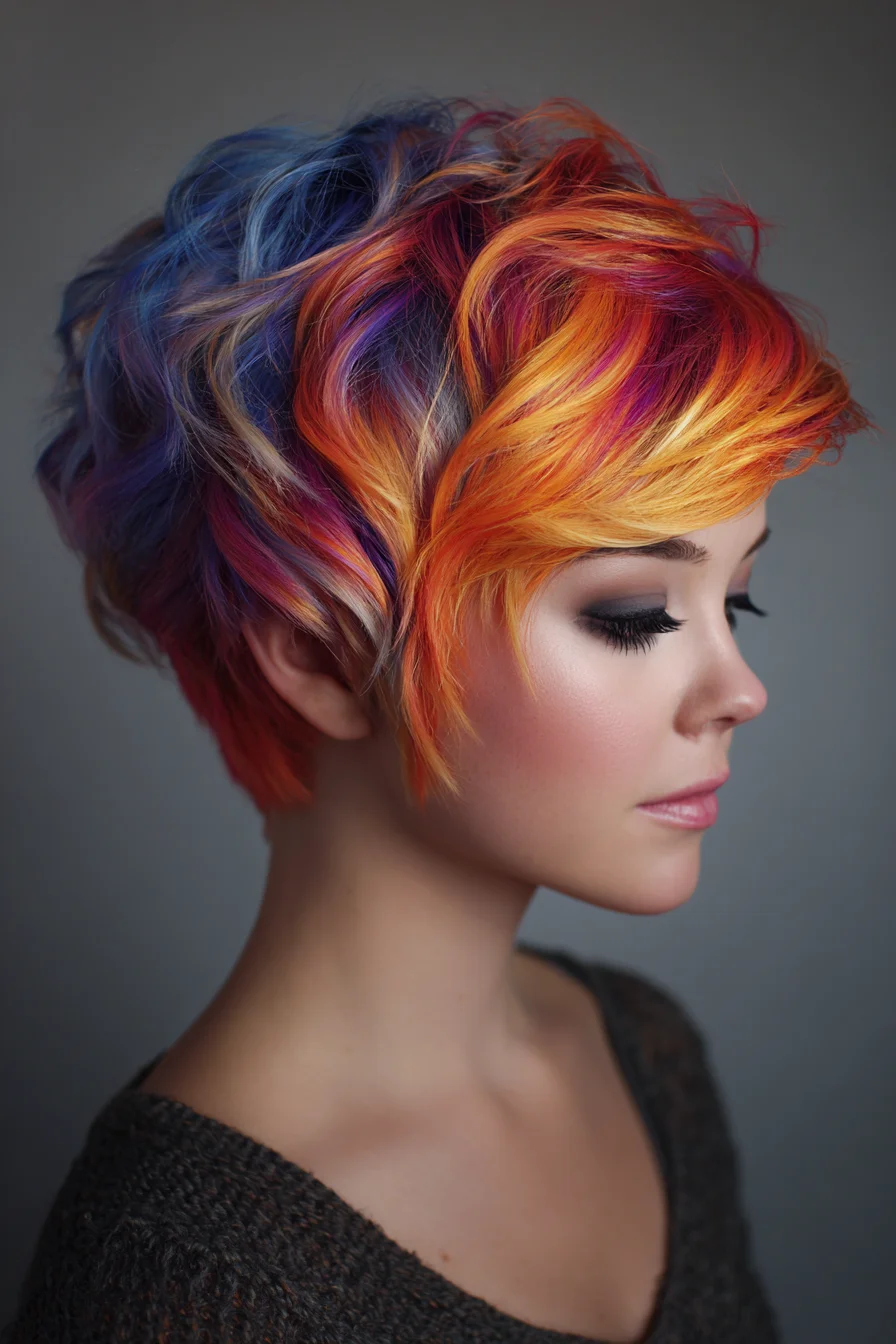 Sunset Pixie with Rainbow Streaks and Choppy Texture