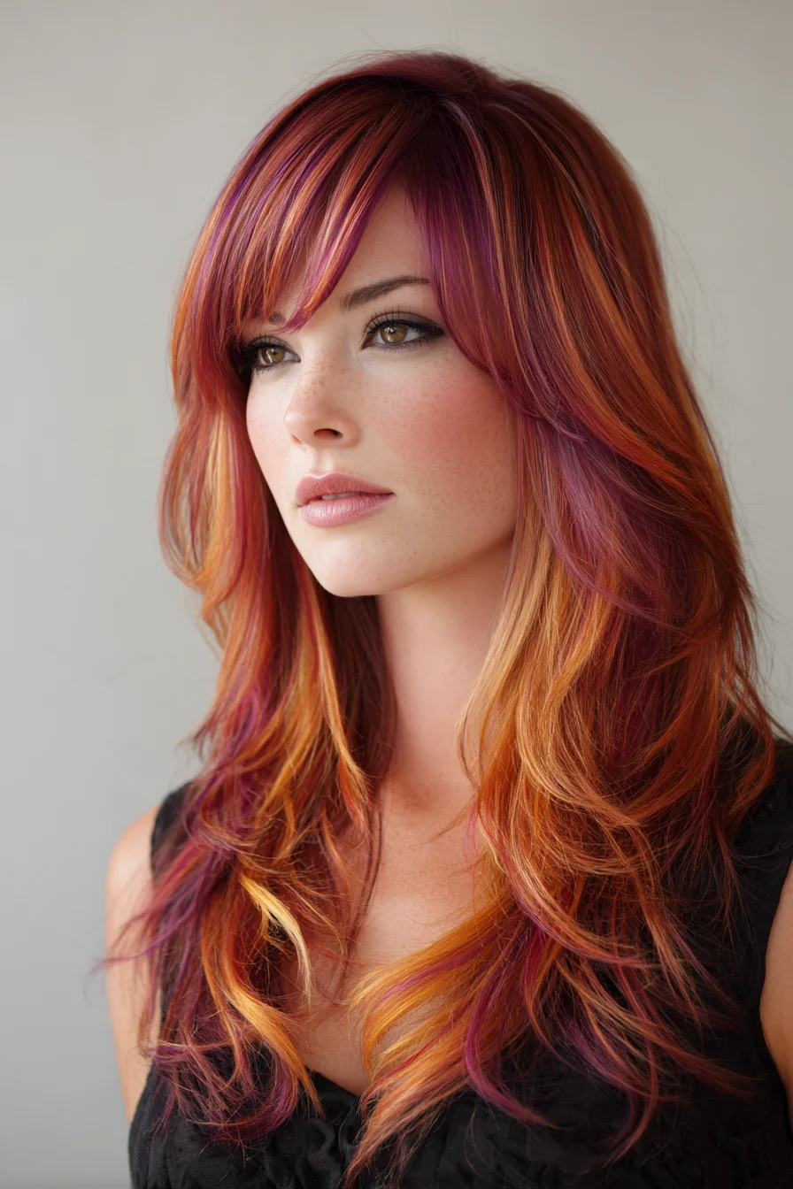 Sunset-Toned Layered Cut with Feathered Side Bangs