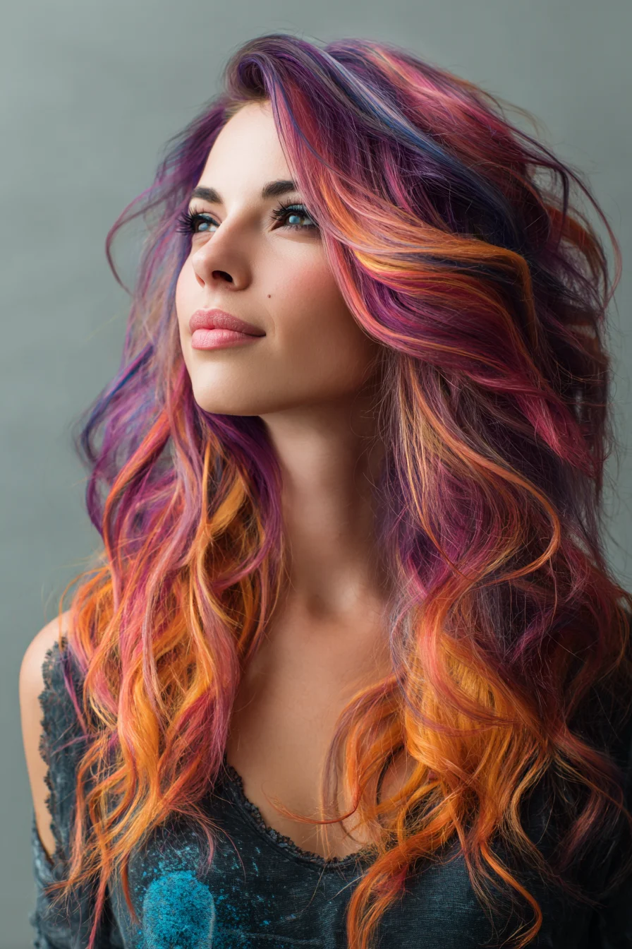 Sunset Waves with Bold Purple and Orange Layers