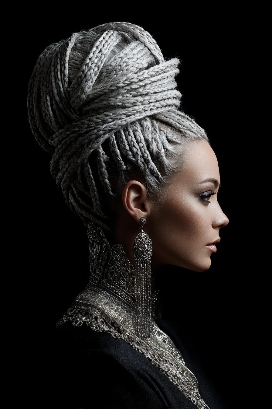 Tall Wrapped Micro-Braid Updo for Dramatic Evening Looks