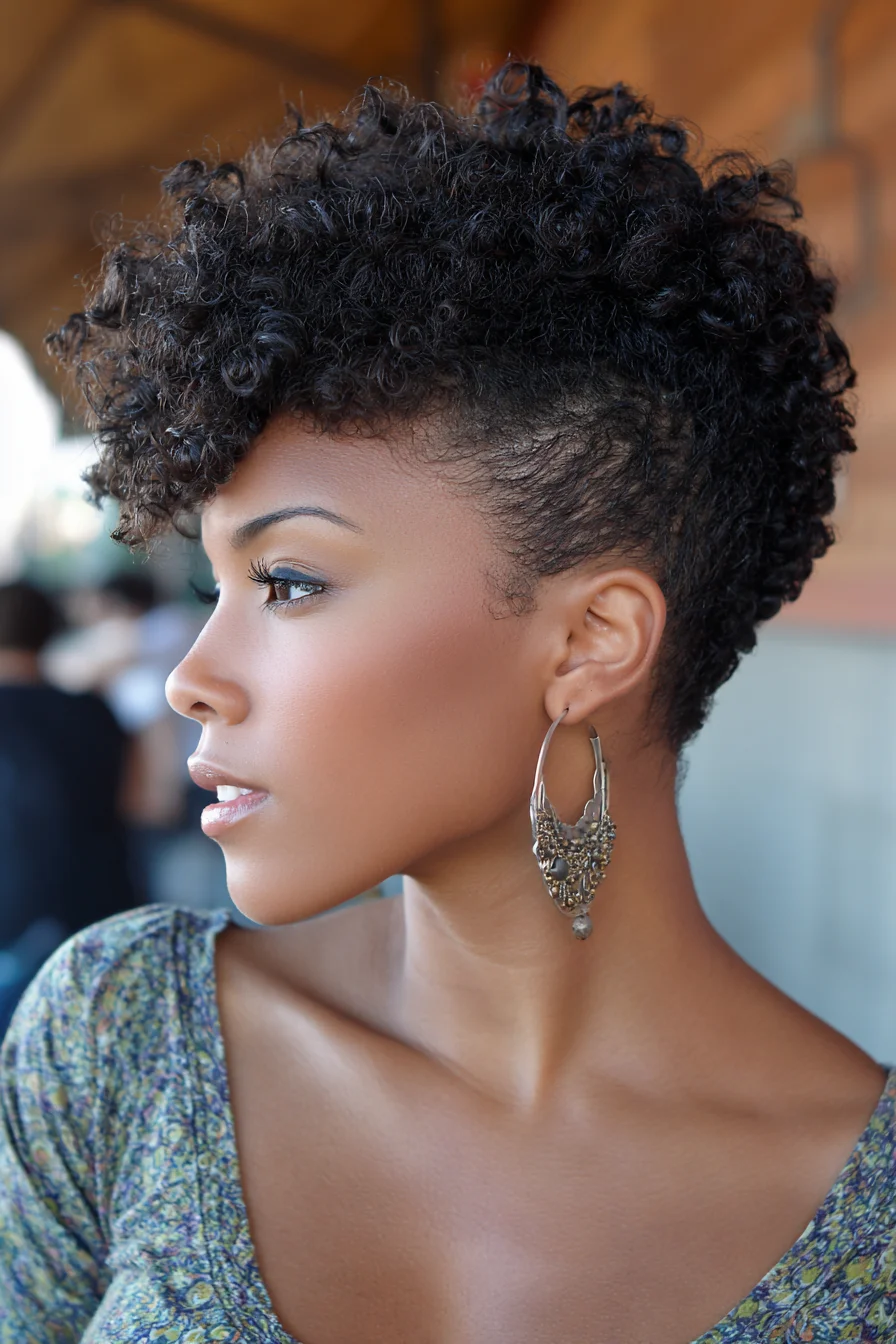 Tapered Curly Mohawk - Voluminous Top with Sleek Sides