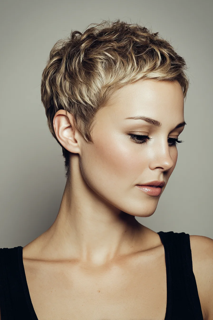 Textured Blonde Pixie Crop with Soft Tousled Fringe