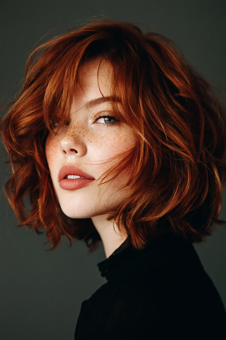 Textured Chin-Length Bob with Soft Curtain Bangs