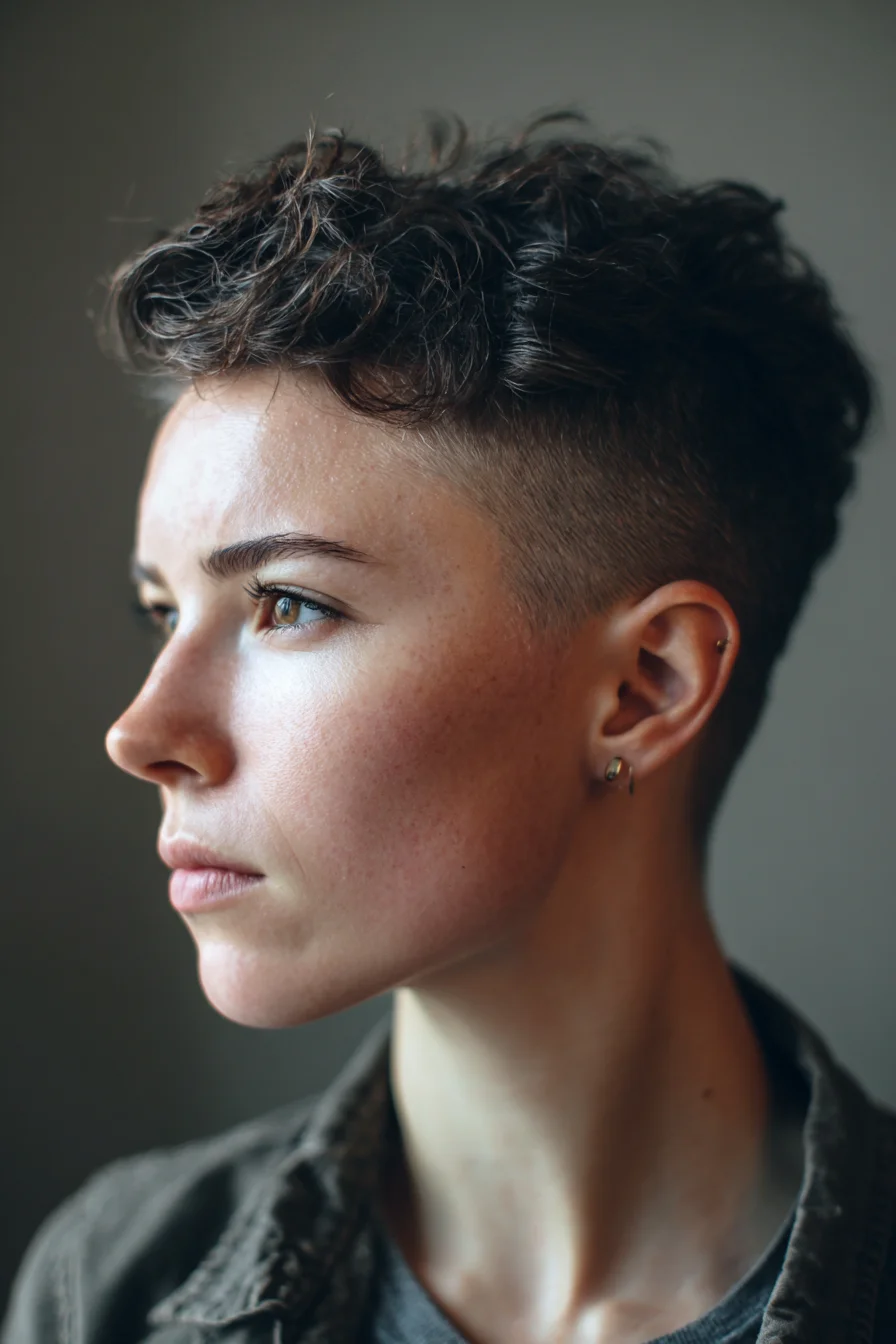 Textured Curly Crop with Tapered Undercut for Volume