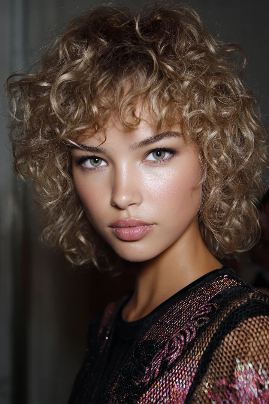 Textured Curly Shag with Short Curtain Bangs, Effortless