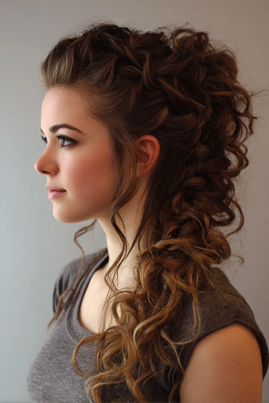 Textured Curly Side Braid with Soft Face-Framing Tendrils