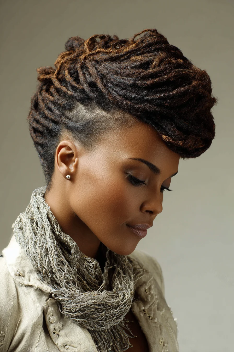 Textured Faux Hawk Updo with Twisted Locs for Elegance