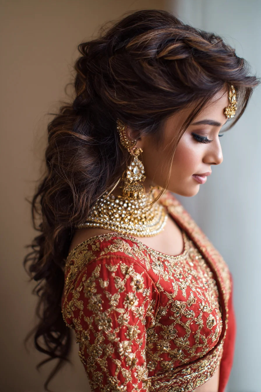 Textured Half-Up Bridal Hair with Loose Curls