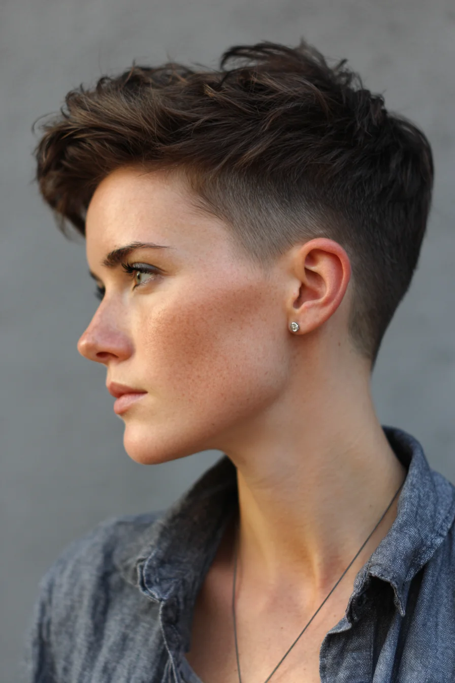 Textured Pixie Fade with Tousled Longer Top for Fine to Medium Hair