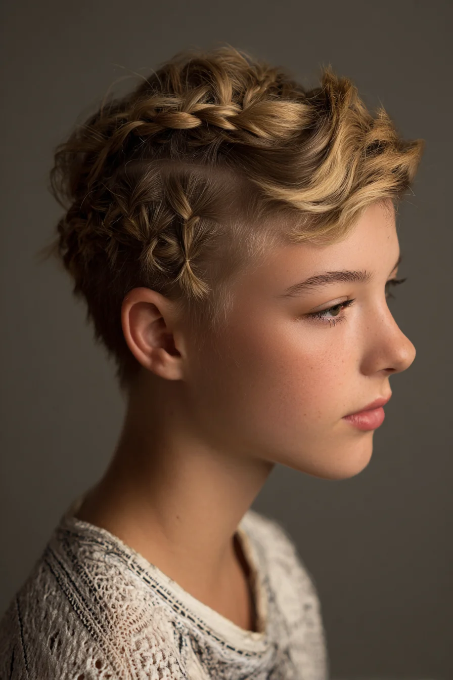Textured Pixie with Mini Braids and Soft Waves