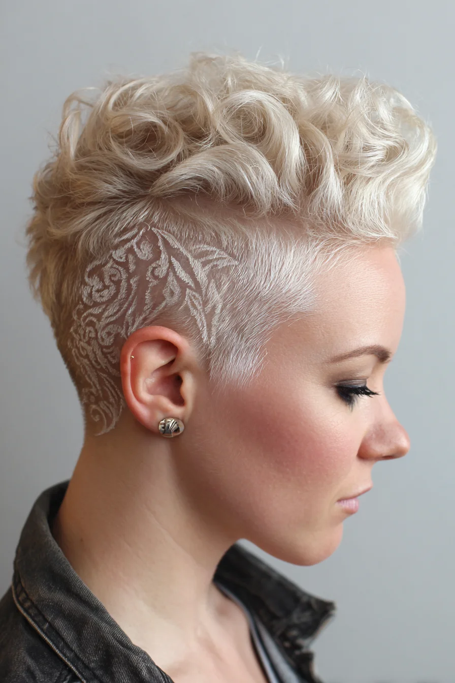 Textured Platinum Pixie with Shaved Pattern Detail