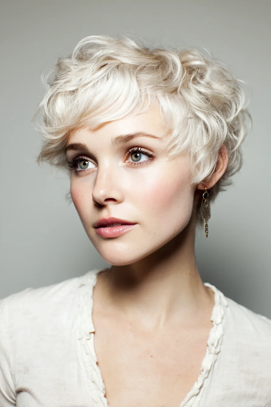 Textured Platinum Pixie with Soft Tousled Fringe