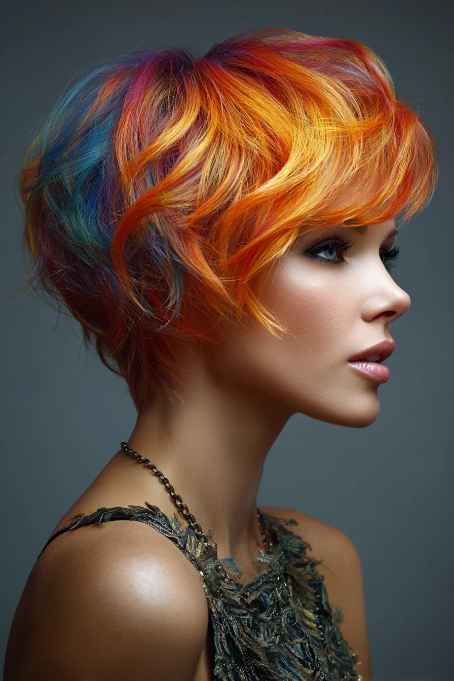 Textured Rainbow Pixie with a Side-Swept Fringe