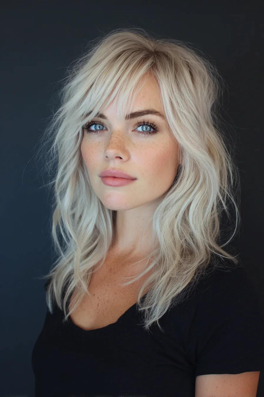 Textured Shag Lob with Feathered Curtain Bangs