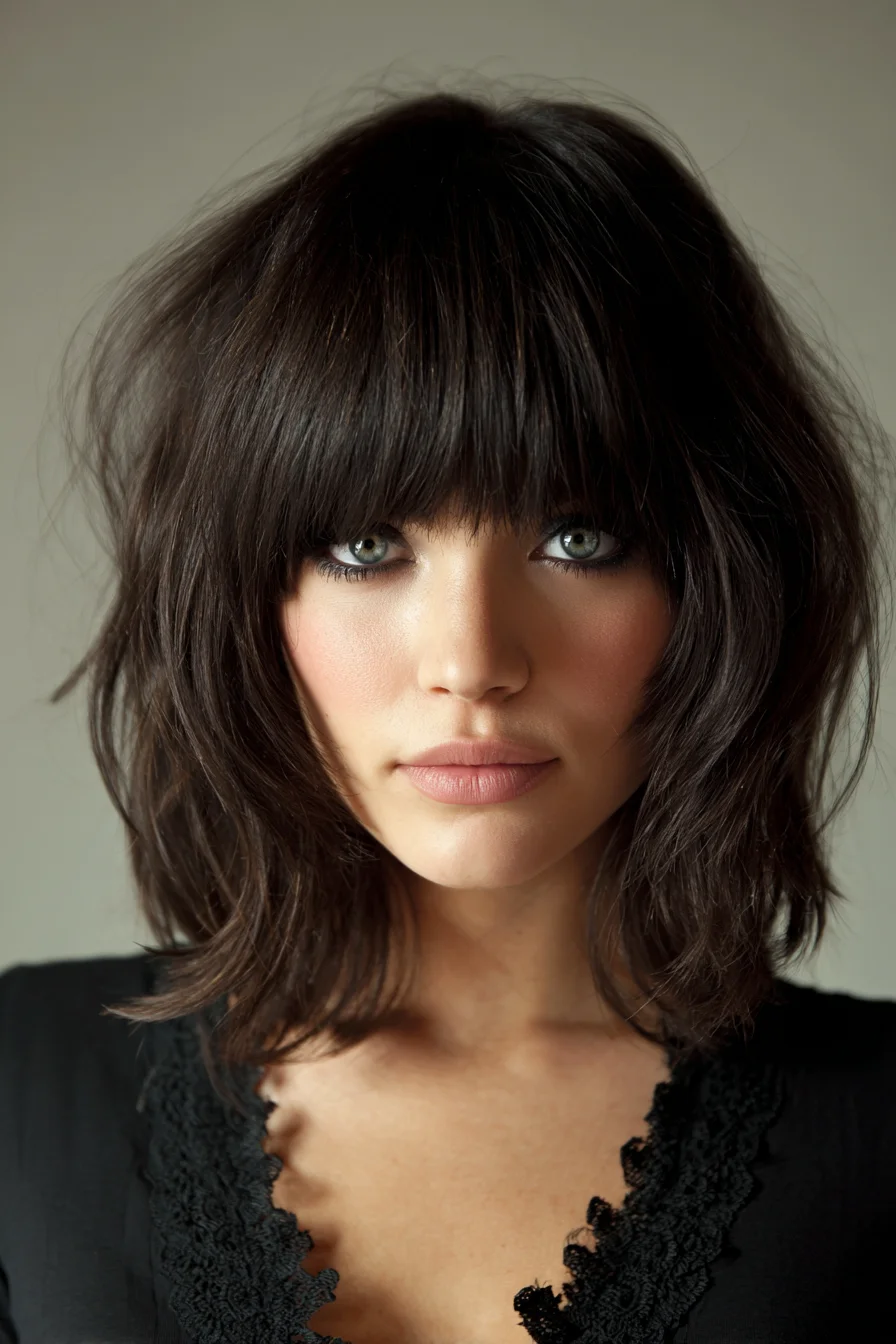 Textured Shag with Blunt Bangs for Effortless Volume