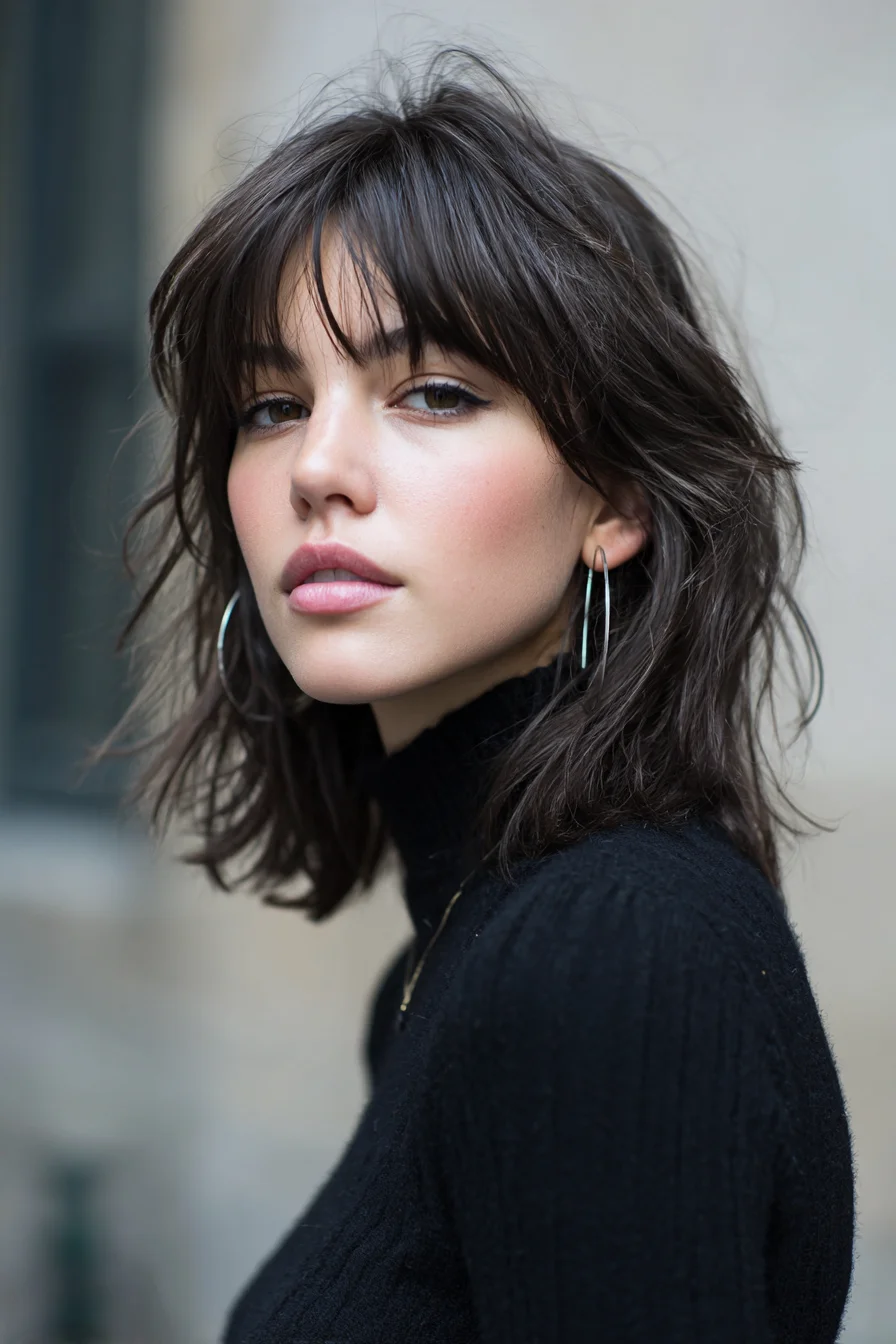 Textured Shag with Curtain Bangs for Effortless Vibe