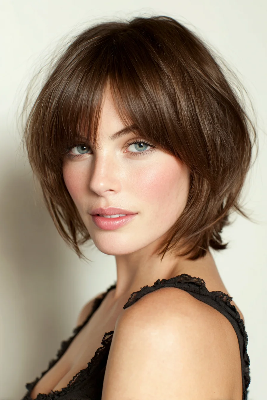 Textured Short Bob with Curtain Bangs and Soft Volume