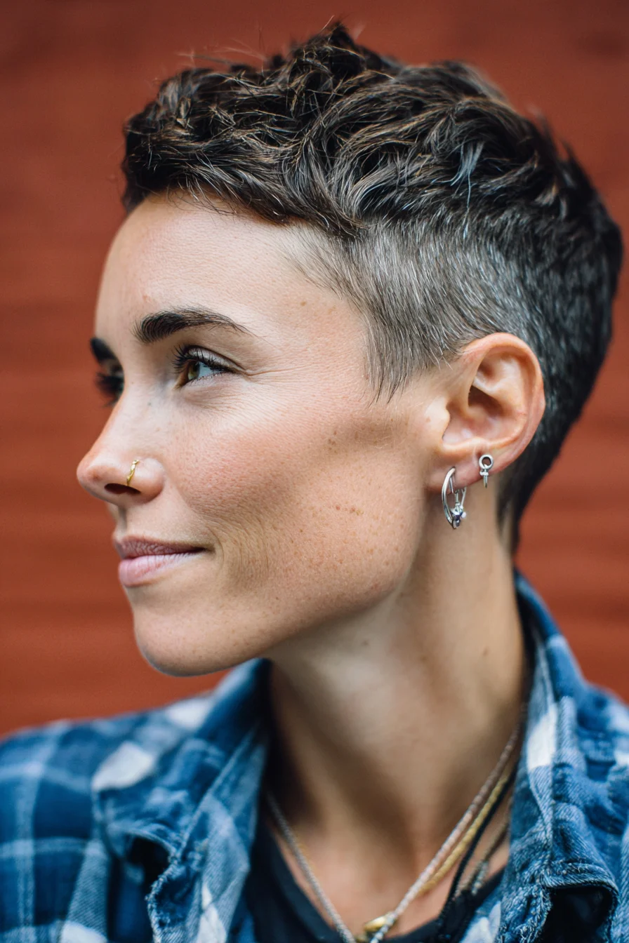 Textured Short Pixie with Tapered Sides and Choppy Top