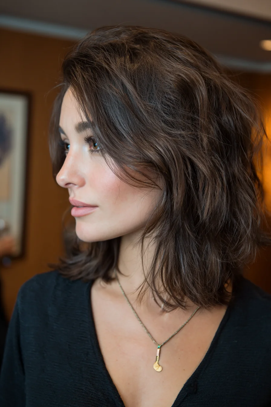 Textured Shoulder-Length Shag Effortless Everyday Waves