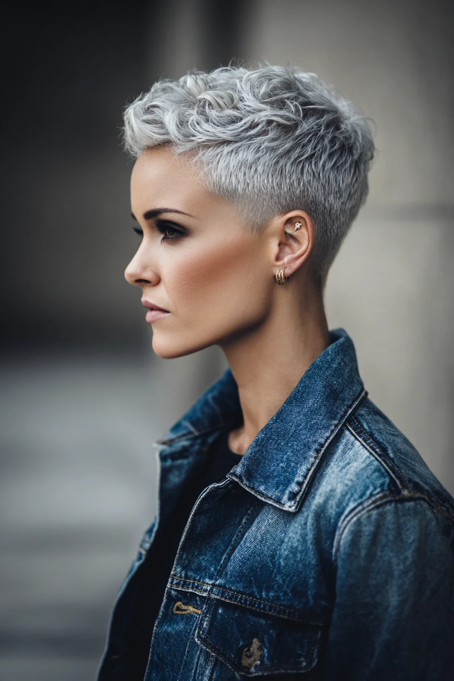 Textured Silver Pixie with Softly Tapered Sides