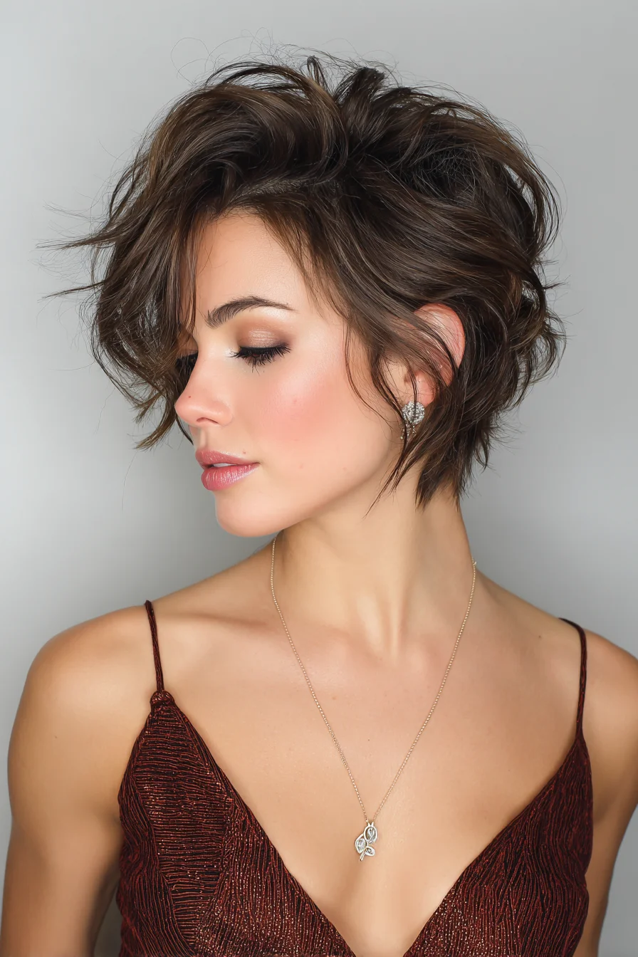 Textured Tousled Pixie with Long Side Fringe for Volume