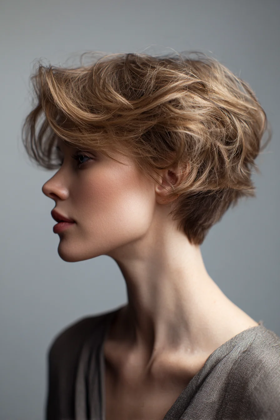 Textured Tousled Pixie with Soft Side-Swept Fringe