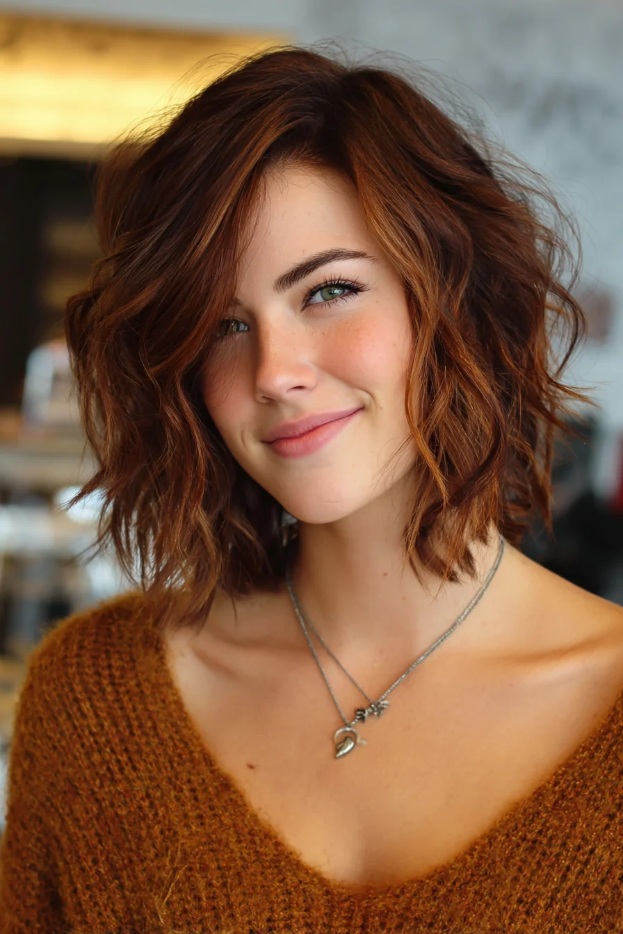 Textured Wavy Bob with Messy Side Part for Volume