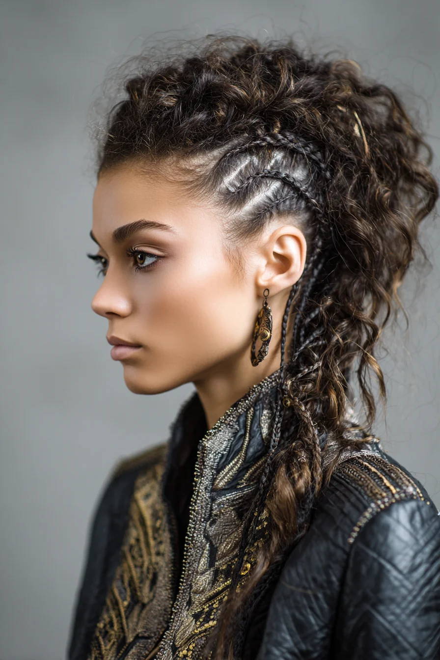 Tight Side Cornrows Into Loose Curly Ponytail Vibe