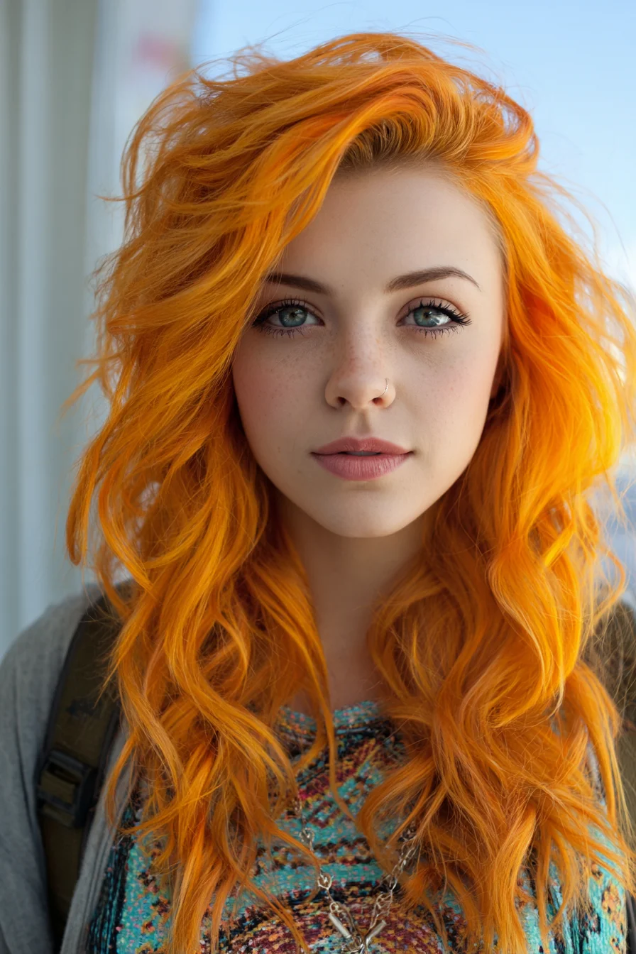 Tousled Bright Orange Waves for Weekend Vibes