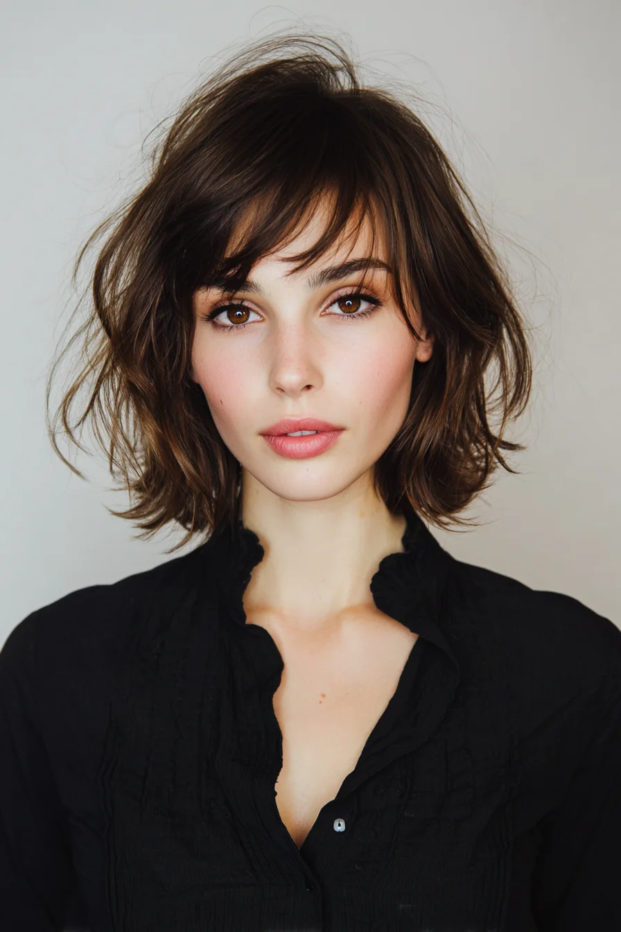 Tousled Chin-Length Bob with Soft Curtain Bangs Style