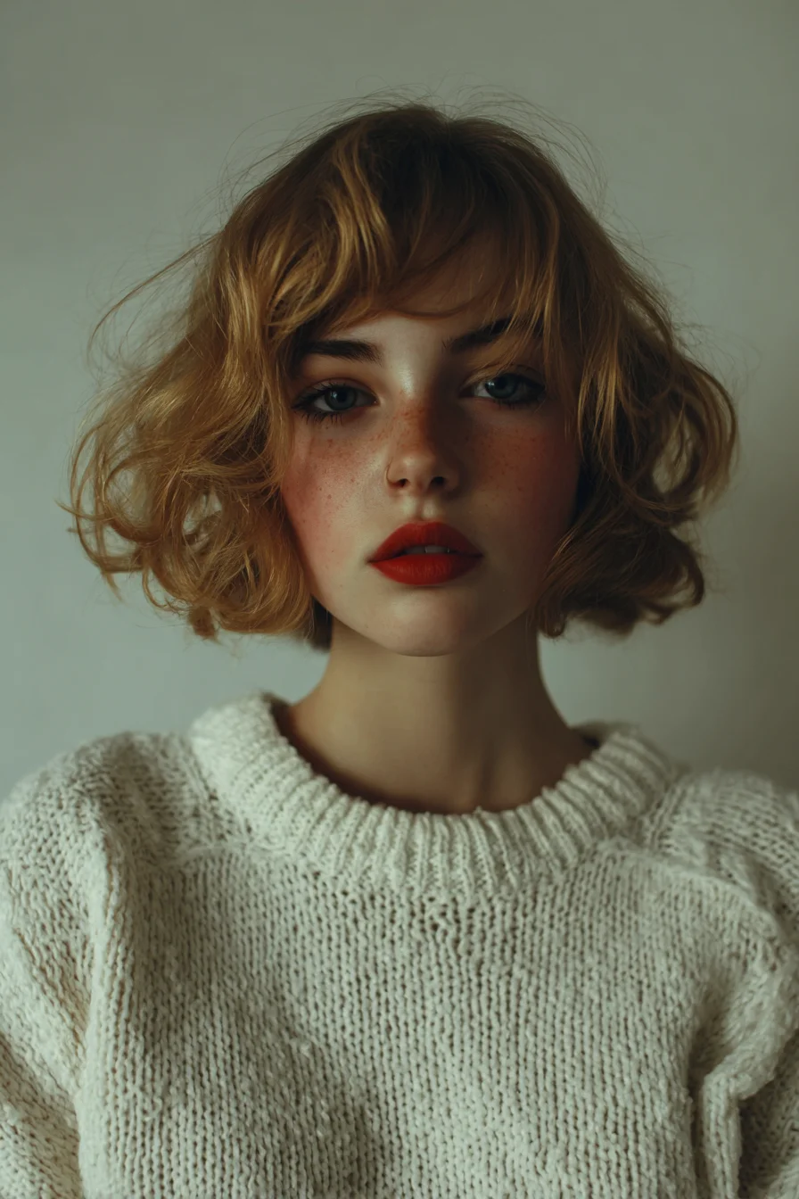 Tousled Chin-Length Bob with Soft Curtain Bangs