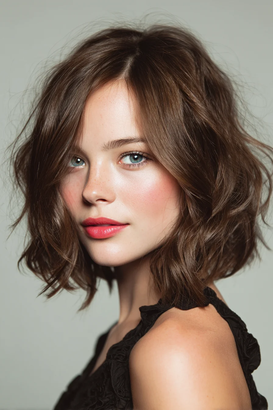 Tousled Chin-Length Bob with Soft Curtain Face-Framing