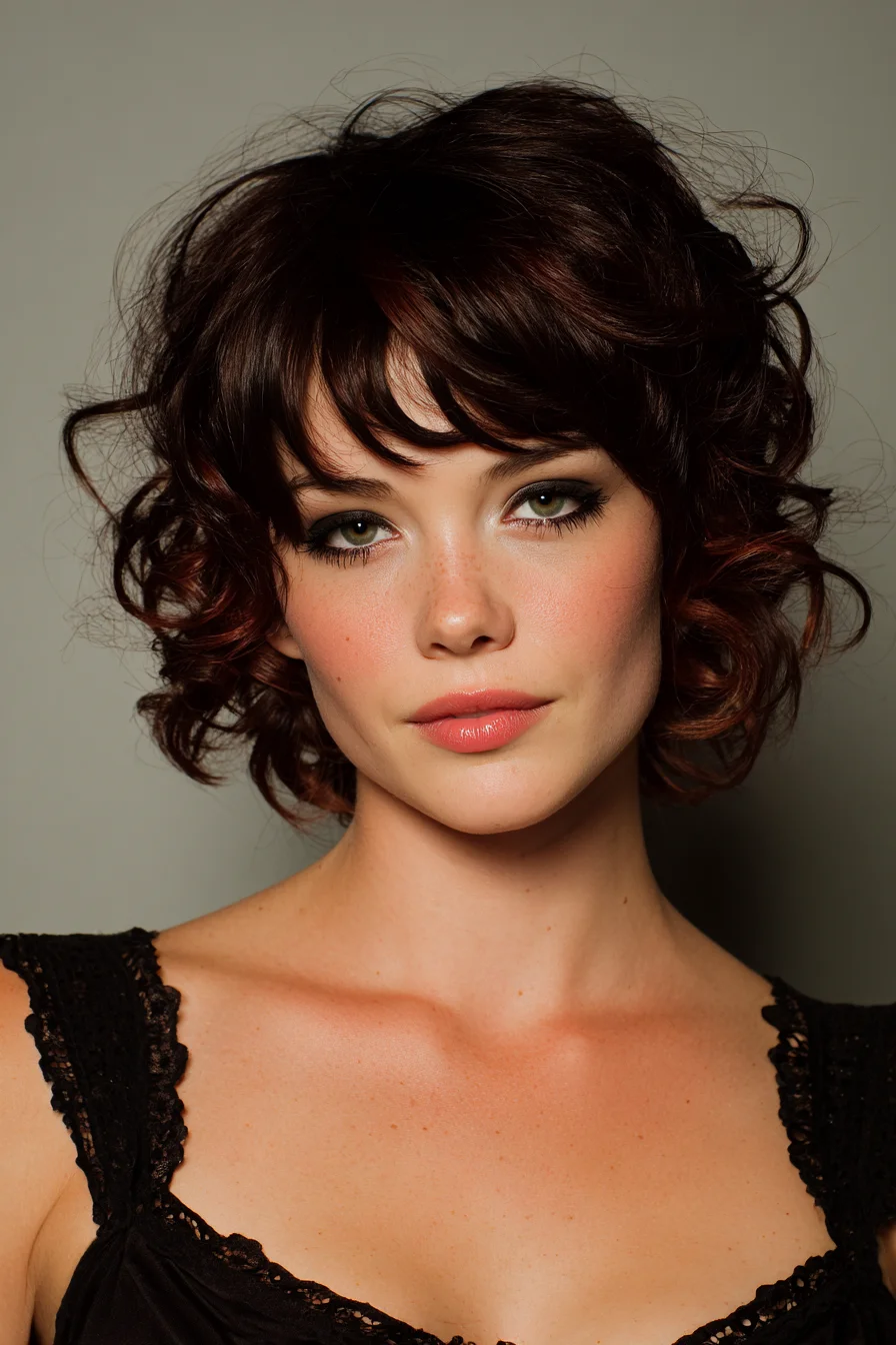 Tousled Curly Bob with Curtain Bangs for Volume