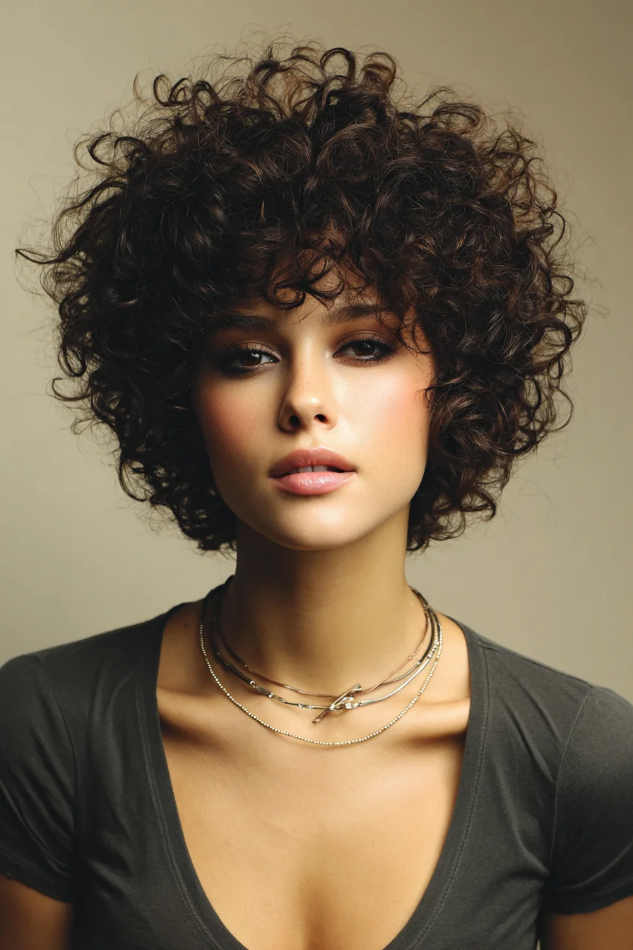 Tousled Curly Crop with Soft Bangs Casual & Chic